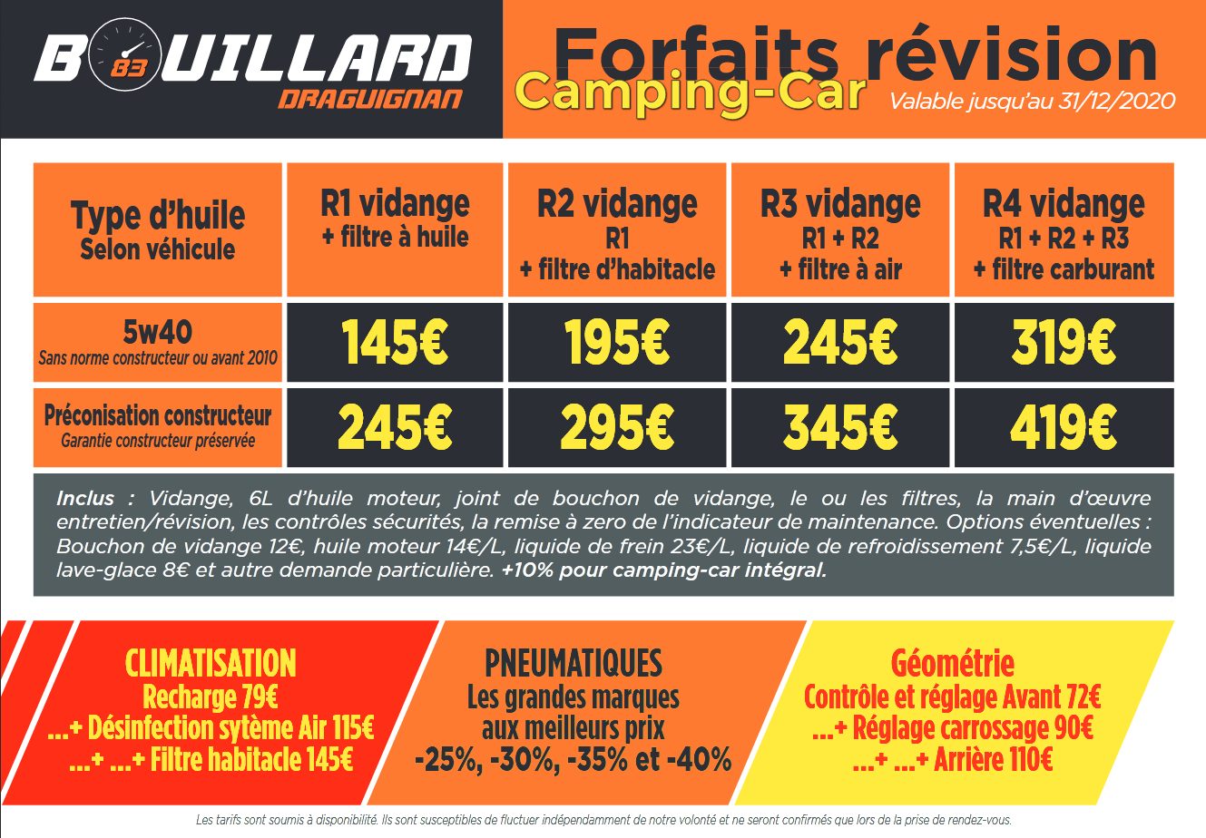 Forfaits révision de camping-car à Draguignan